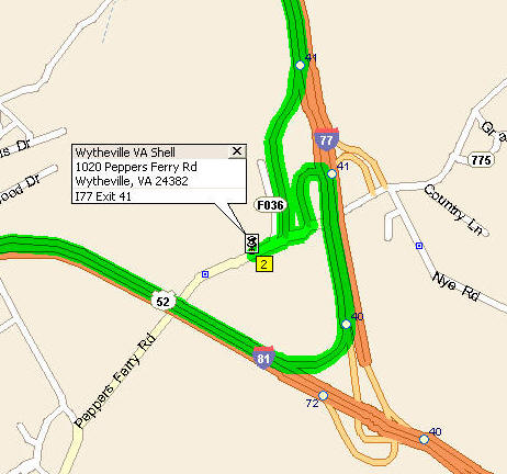 Map of Mandatory Wyethville VA Stop