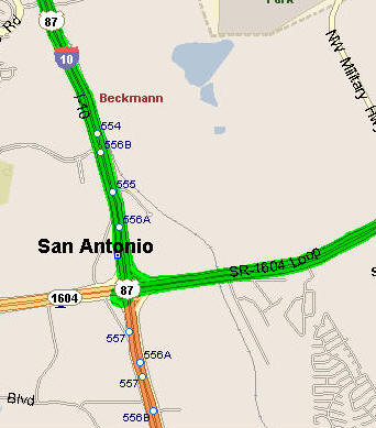 Map of turn from TX1604 to I-10 on west side of San Antonio