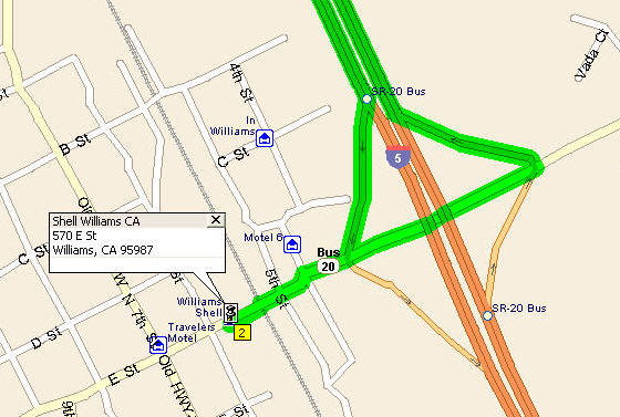 Map of Mandatory Williams, CA Stop